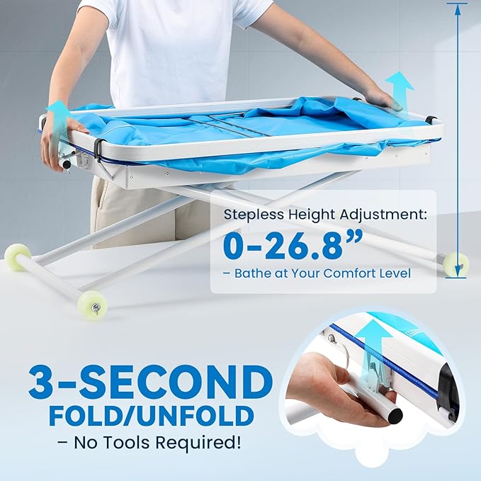 Portable Dog Bathtub, Effortlessly Adjust Height, Elevated Foldable Wash Station for Bathing Shower Grooming, Indoor & Outdoor, for Medium to Large Size Dogs