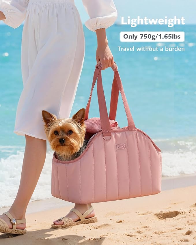 Pecute Dog Purse Carrier, Lightweight Dog Carriers for Small Dogs with Large Pockets, Dog Soft-Sided Carriers up to 9lbs, Pet Carrier for Puppy Cat Rabbit, Suitable for Travel, Subway, Pink