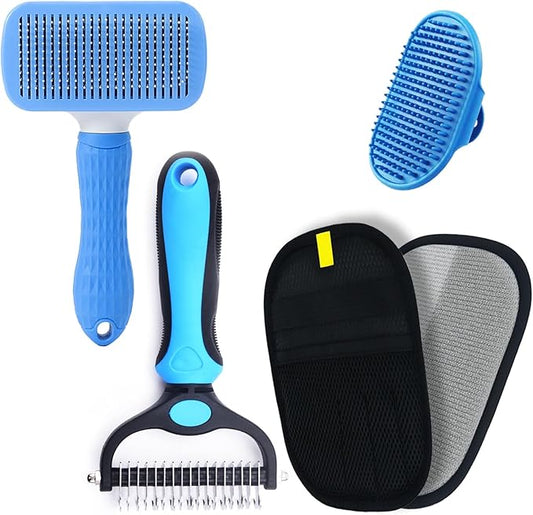 4PCS Pet Grooming Tools Dog Brush | Pet Grooming Rake | Dog Hair Remover | Dog Shampoo Brush 4-in-1 Pet Grooming Kit Suitable for detangling, Hair Removal, Bathing, and Massage