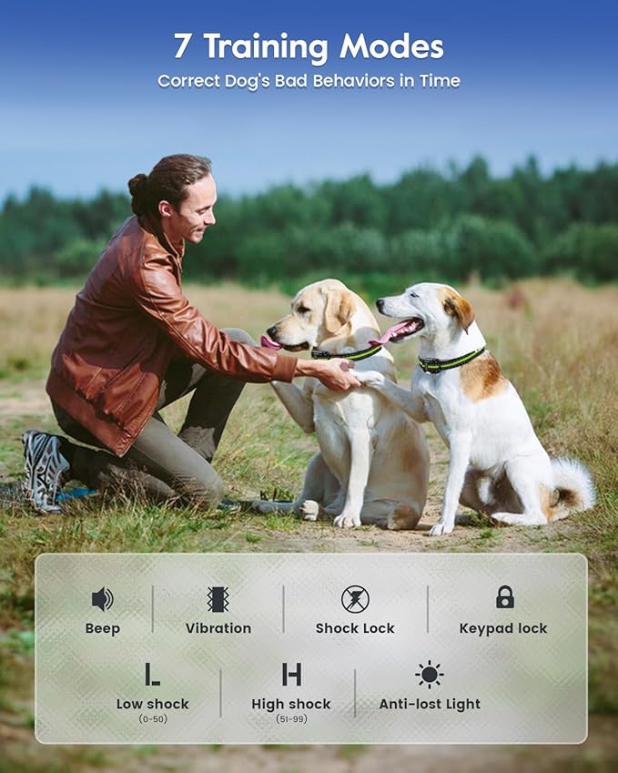 Dog Training Collar with 7 Training Modes, 4200Ft Remote Electronic Dog Shock Collar, Electric Shock Collar for Small Medium Large Dogs (Green)