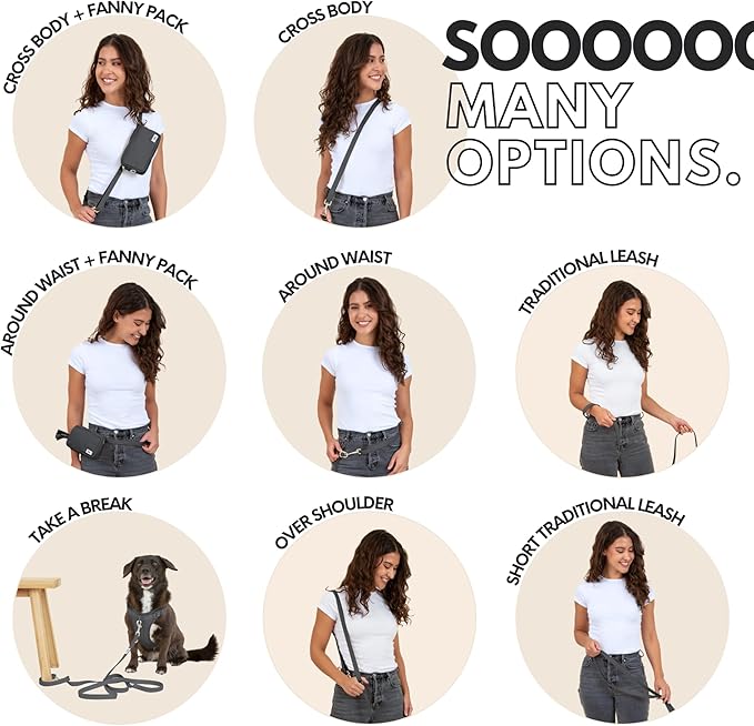 elby - Hands Free Dog Leash with Treat Pouch - Dog Walking Accessories - Dog Training Leash with Fanny Pack - Dog Accessories and Walking Essentials - Medium and Large Dogs (Black, Regular)