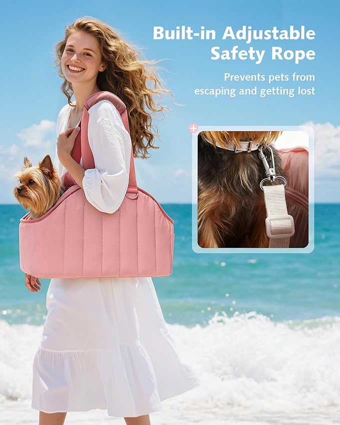 Pecute Dog Purse Carrier, Lightweight Dog Carriers for Small Dogs with Large Pockets, Dog Soft-Sided Carriers up to 9lbs, Pet Carrier for Puppy Cat Rabbit, Suitable for Travel, Subway, Pink