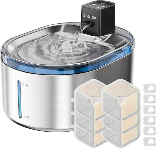 Wireless Cat Water Fountain Stainless Steel, 152oz/4.5L Cat Fountain Battery Operated, Cordless Pet Water Fountain for Cats & Dogs with Motion Sensor, Ultra Quiet Pump, 6 Filters