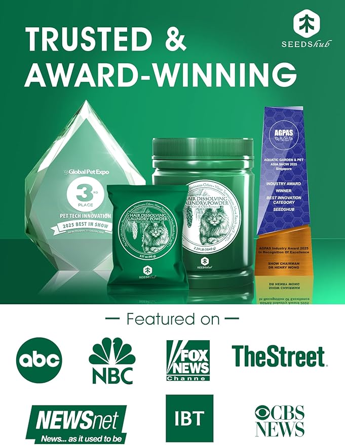 Pet Hair Remover for Laundry - Dog & Cat, 96.7% Hair Dissolution, Detergent + Stain Remover, 6-Month Supply, HE/Top/Front-Load Compatible, Removes Residue & Odors, Septic Safe