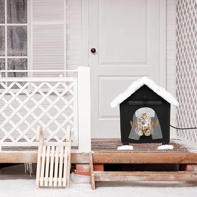 BWOGUE Elevated Heated Cat House for Outdoor Cats in Winter, Waterproof & Insulated Feral Cat Shelter for Outside Cats,Weatherproof Feral Cat House for Outside (Black, XL)