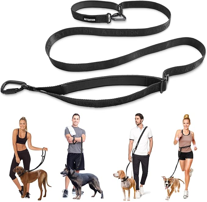 Heavy-Duty Tactical Dog Leash for Medium & Large Dogs, 6-in-1 Hands-Free Design for Training, 4–7.5FT Waist-Worn Leash for Walking (Onyx Black)