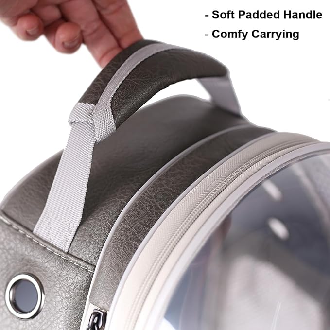 Front Extension Cat Backpack Carrier Cage for Large Cat, Up to 20 Pounds, Synthetic Leather Space Capsule Clear Bubble Window, Pet Carry Transport Book Bag