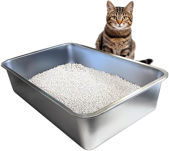 iPrimio Ultimate Stainless Steel XL Cat Litter Box - XL Litter Box for Big Cats - Large - Never Absorbs Odor, Stains, or Rusts - Easy Cleaning Litterbox Designed by Cat Owners (1 Pan)
