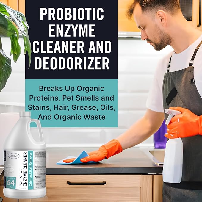 Multi-Purpose Probiotic Enzyme Cleaner, Made in USA - Pet Stain and Odor Remover - Concentrated - Professional & Home Strength Drains, Floors, Bathrooms, Toilets Trash Can, (1 gallon, Fresh fragrance)