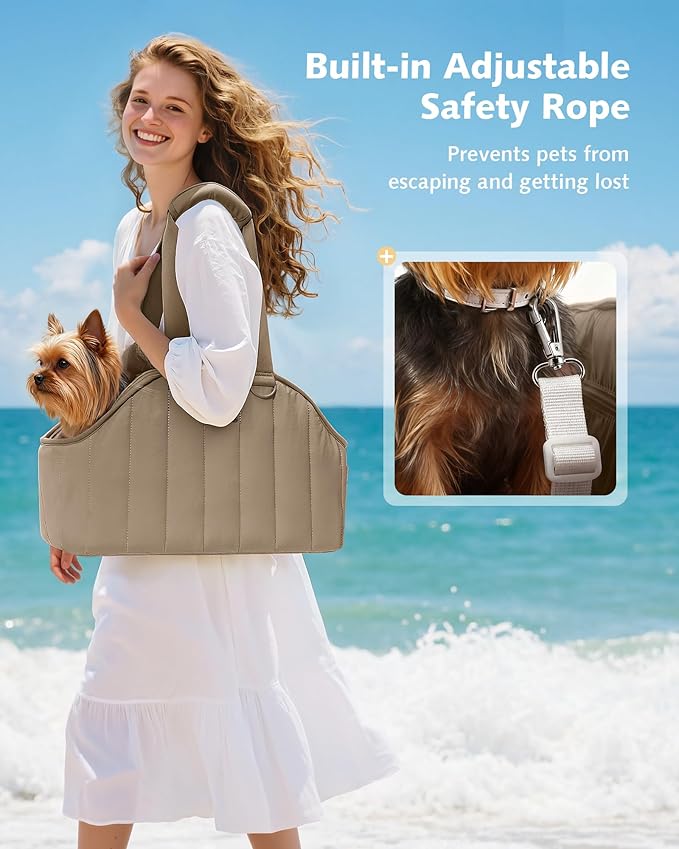 Pecute Dog Purse Carrier, Lightweight Dog Carriers for Small Dogs with Large Pockets, Dog Soft-Sided Carriers up to 9lbs, Pet Carrier for Puppy Cat Rabbit, Suitable for Travel, Subway, Khaki