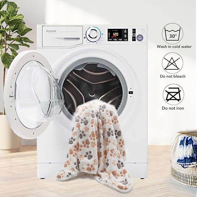 1 Pack 3 Puppy Dog Blankets Super Soft Warm Sleep Mat Fluffy Premium Fleece Pet Blanket Flannel Throw for Dog Puppy Cat - White Paw Print Large(40"x30")