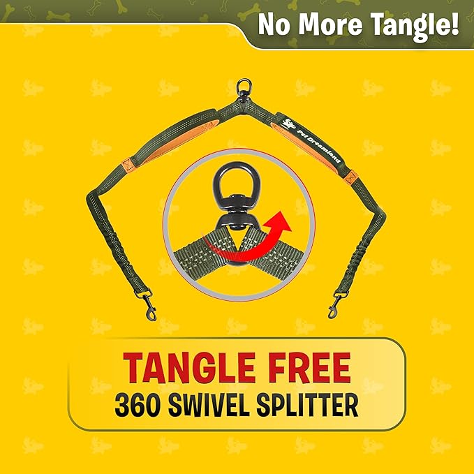 Pet Dreamland Exquisite Hands Free Double Dog Leash for Two Dogs with Tangle-Free Swivel. Premium Quality & Versatile for Running. You Will Absolutely Love This Amazing Waist Leash (Khaki & Orange)