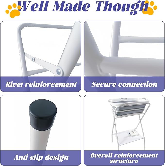 Pet Dog Booster Bath Elevated Dog Bathing Tub，Collapsible Foldable Portable Shower Bathtub for Small Dogs Cats Pet Washing Station for Grooming, Indoor and Outdoor