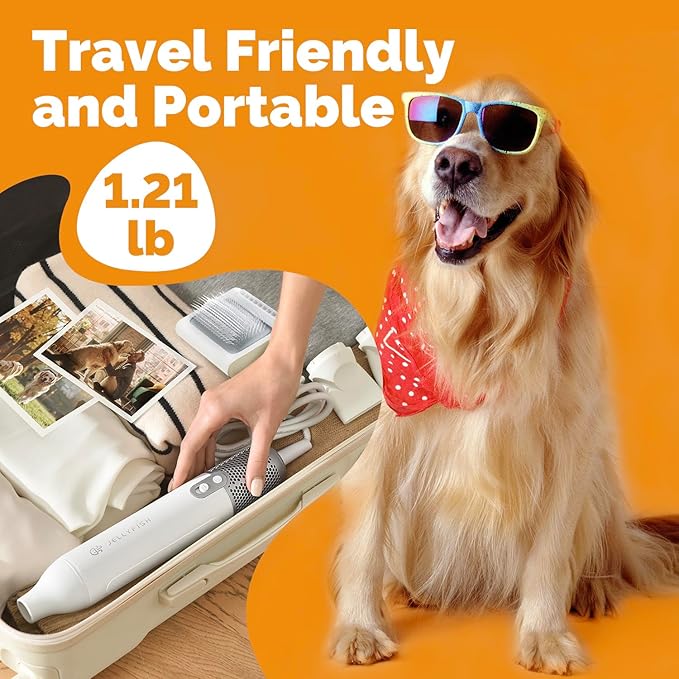 2 in 1 Grooming Kit for Pet-Dog Hair Dryer & Professional Grooming Brush for Frizzy Dog Hair Styling-1.21lb Lightweight Handhold Portable High Velocity Force Blower+4 Replacement Nozzle at Home Travel