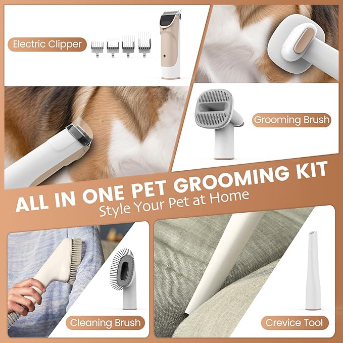 Dog Grooming Vacuum, Pet Grooming Kit with Dog Clippers, 2.5L Dust Cup 11000Pa Dogs Vacuum for Shedding Grooming, 5 Grooming Tools Home Cleaning in 1, Low Noise Pet Grooming Vacuum for Dogs