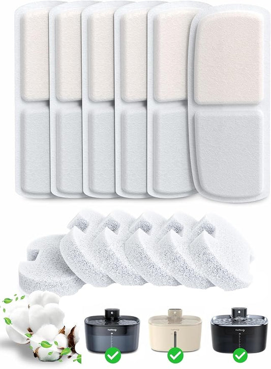 6 Pack Filter for Cat Water Fountain & 6 Pack Sponges Filter Replacement for 135 fl oz/4L Cat Water Fountain FN-W07