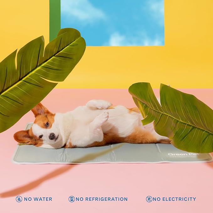 The Green Pet Shop Cool Pet Pad - Extra Large, Sage Grey - Self-Cooling, Pressure Activated Mat for Dogs & Cats from 80+ lbs - Non-Toxic Gel, No Water Needed