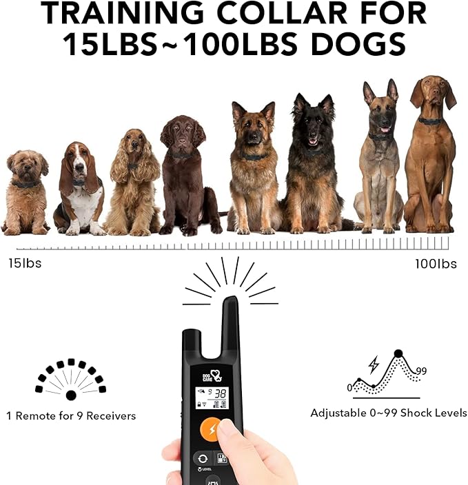 DOG CARE Dog Training Collar with Remote - Shock Collar for All Dogs with 1800FT Remote, Rechargeable Bark Control with Beep/Vibration/Shock Modes, Security Lock, Rainproof