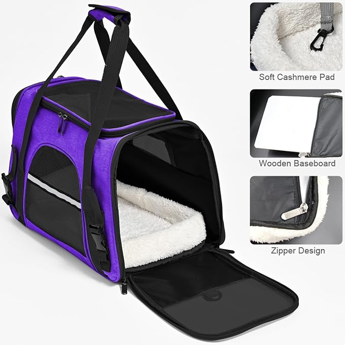 Dog Cat Carrier Soft for Small Pet Up to 16 Lbs TSA Airline Approved Travel Carrier Collapsible Puppy Car Mesh Bag 17.5 * 10.2 * 11.4 inch - Purple