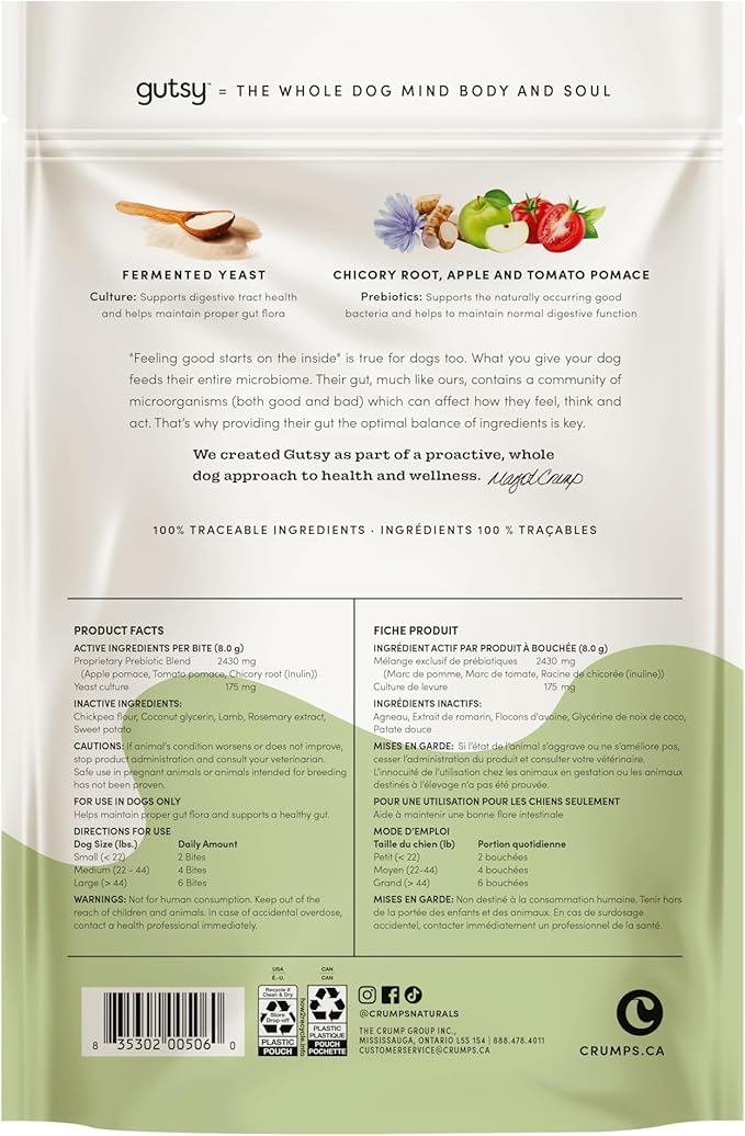 CRUMPS NATURALS Gutsy-Balance Bites 10oz/284g, Dog Treats,Supplements