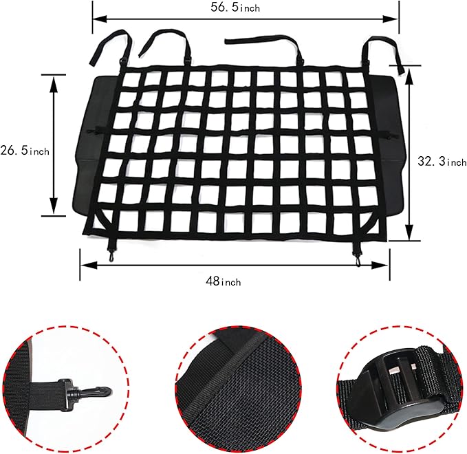 BESTAOO Pet Net Vehicle Safety Mesh Dog Barrier for Jeep Wrangler JK JL 4-Door 2007-2025, Fits Behind Rear Seat, Suitable for Medium, Large Pets, Easy to Install