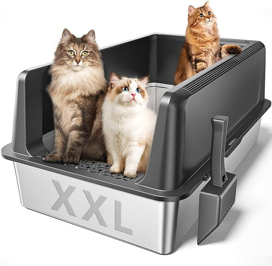 Zarler XXXL Stainless Steel Litter Box, Extra Large Cat Litter Boxes 27.8" L x 20" W x 12.9" H, Metal Litter Box with Lid for Multiple Cats, High Sided, Non-Sticky, Anti-Urine Leakage (Grey)