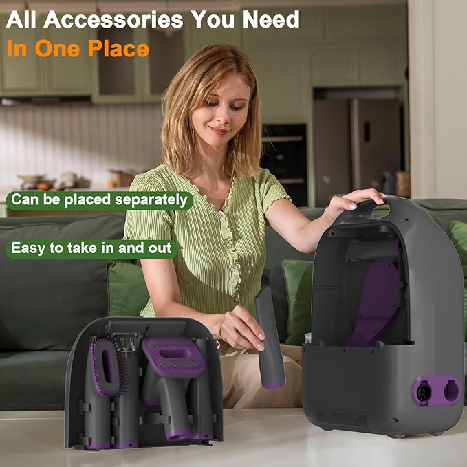 Dog Grooming Vacuum and Pet Dryer, 5-in-1 Dog Grooming Kit for Shedding, Low Noise Doggie Hair Blow Dryer, 2.5L Canister for Cat Vacuum Groomer, Portable Pet Trimmers for Dogs, Purple