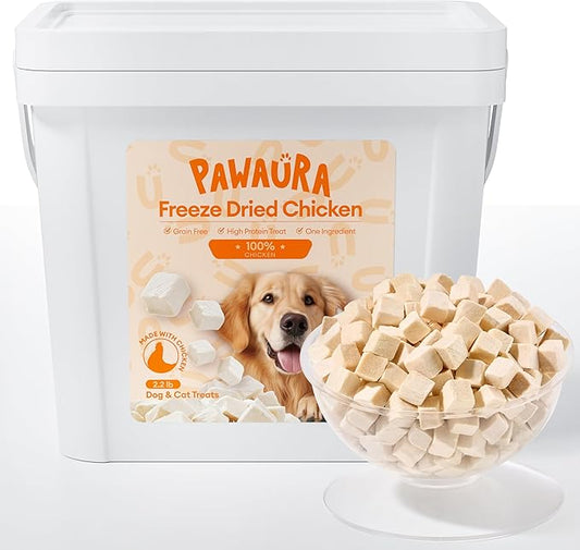 Freeze-Dried Chicken Treats for Cats & Dogs, 【2.2 lbs】 High-Protein Single Ingredient | Grain-Free, No Additives | Training Reward & Nutritional Supplement | Resealable Box