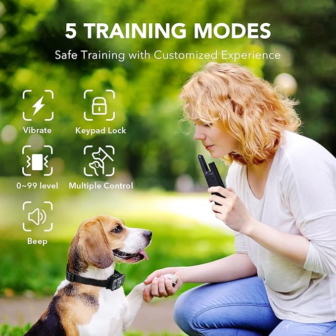 DOG CARE Dog Training Collar with Remote - Shock Collar for All Dogs with 1800FT Remote, Rechargeable Bark Control with Beep/Vibration/Shock Modes, Security Lock, Rainproof