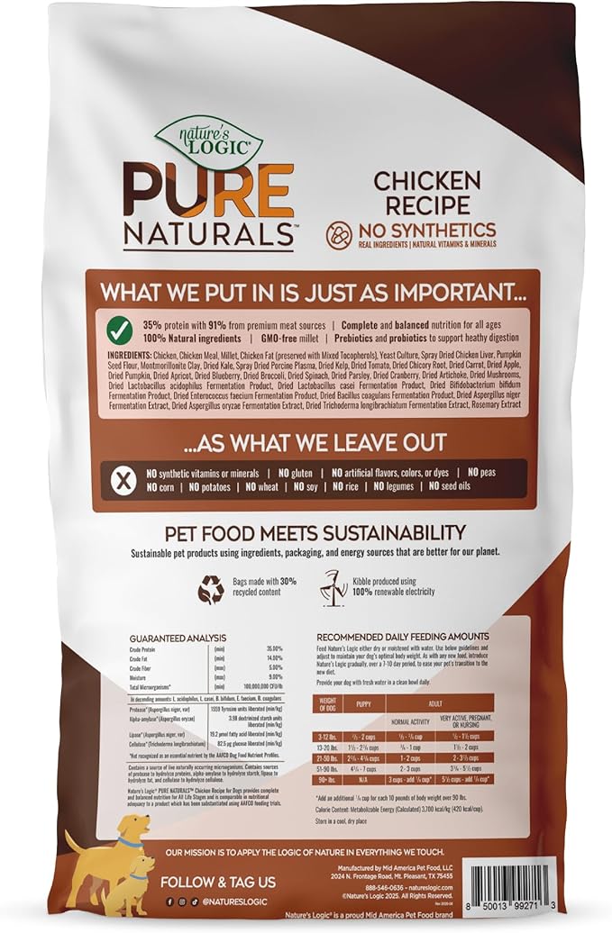 NATURE'S LOGIC Pure Naturals™ 100% Natural Chicken Recipe Synthetic-Free Dry Dog Food, 12 lbs