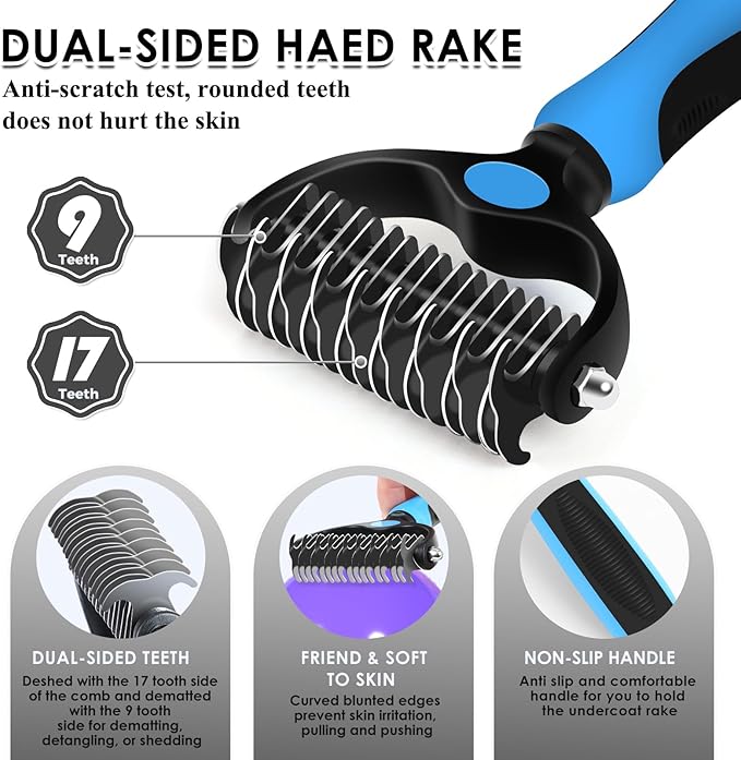 Large Slicker Brush for Dogs – 3pc Grooming Kit with Undercoat Rake & Comb, Deshedding Pin Brush for Mats & Shedding on Long-Haired & Double-Coated Dogs, Cats, Poodles & Goldendoodle, Black