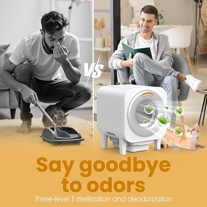 Smart Automatic Cat Litter Box with App Control, Fresh Air System Deodorization,Self-Cleaning, Temperature and Humidity Monitor, Self Cleaning Litter Box for Multiple Cats,White