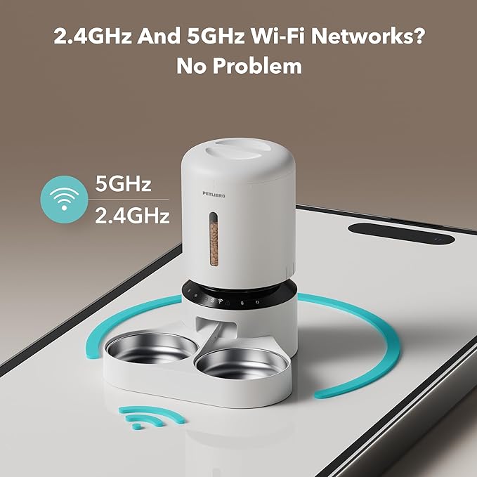 PETLIBRO 5L Automatic Cat Feeder for 2 Cats, 5G&2.4G Wi-Fi Programmable Cat Food Dispenser with Dual Stainless Steel Bowls, Airtight Lock Fresh Technology, Low Food Sensor