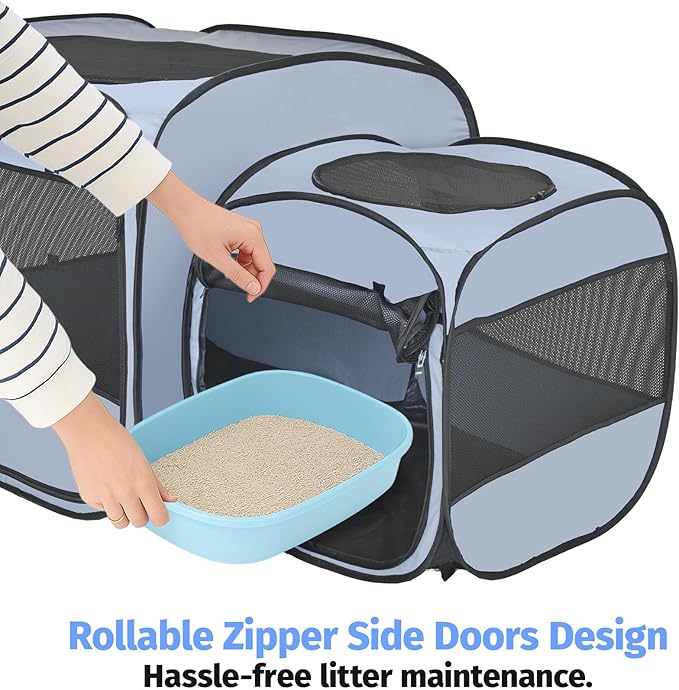 EighteenTek 2-in-1 Portable Cat Playpen, Pop up Large Kitten Playpen, No Assembly Need, Pet Cat Dog Tent Crates Kennel Cage, Cats Enclosure for Dog and Puppy Indoor Outdoor(No Divider, Unified Space)