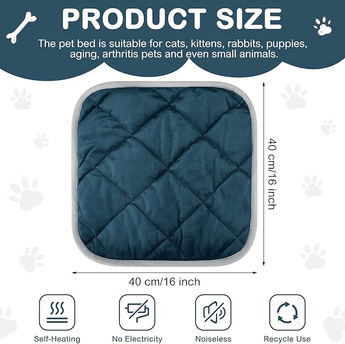 4 Pack Self Heating Cat Pad Self Warming Dog Mat Reflects Body Heat Extra Warm Thermal Pet Pad Washable Dog Cat Bed Crate Bed Mat Blanket(16 x 16 Inch,Blue)
