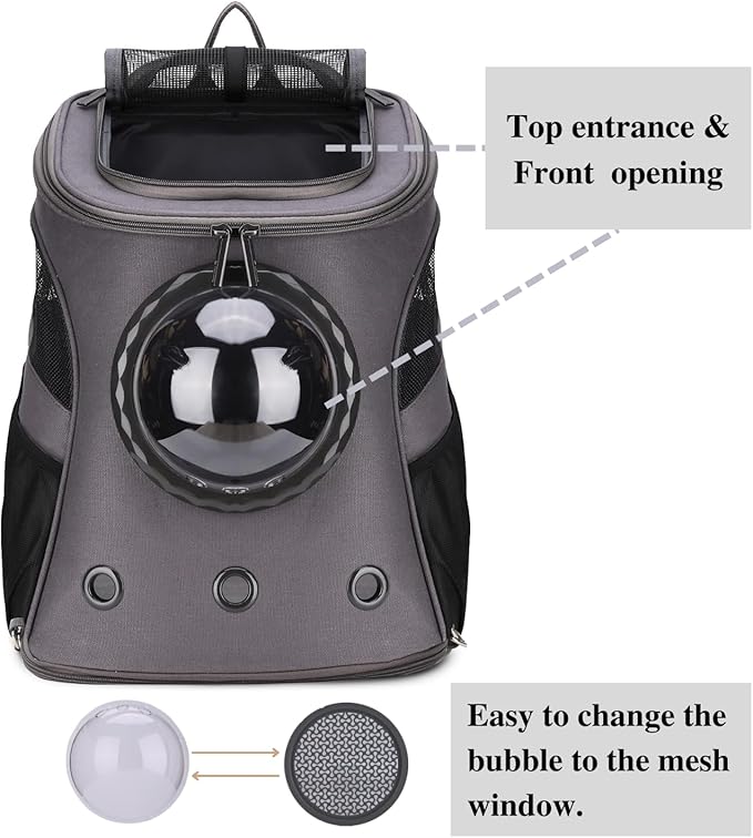 LOLLIMEOW Large Pet Carrier Backpack, Bubble Backpack Carrier for Fat Cats and Puppies,Airline-Approved(Grey)