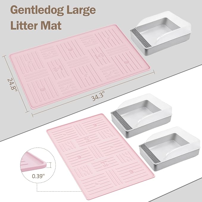 Large Silicone Cat Litter Mat, 34.3" X 24.8" Litter Trapping Mat, Soft and Waterproof Cat Litter Box Mats for Floor-Pink