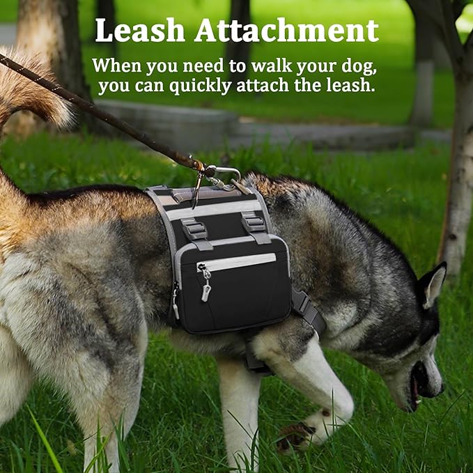 Dog Backpack - Large Dog Backpack Harness for Outdoor Adventures, Hiking Dog Backpacks with Adjustable Straps - Durable Dog Packs for Hiking, Comfortable Backpack for Dogs to Wear,Black