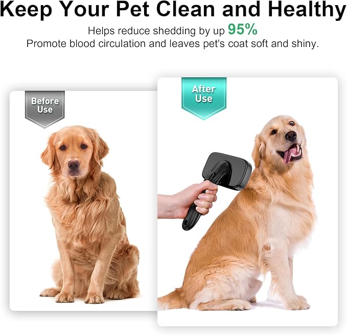 Dog Brush for Shedding & Grooming Small Medium Large Dogs & Cats - Remove Loose Fur, Knot, Undercoat. Suitable for Long Short Hair Lengths sensitive Animals, Black