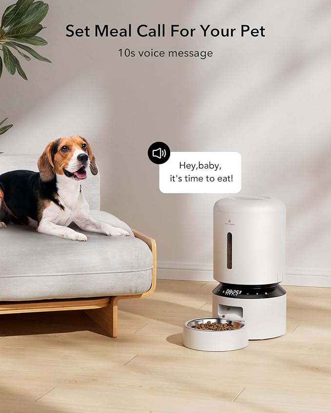 PETLIBRO Automatic Cat Feeder, Automatic Dog Food Dispenser with Freshness Preservation, 5L Timed Pet Feeders for Dry Food, Up to 6 Meals Per Day, Granary 5L Basic Button Type White