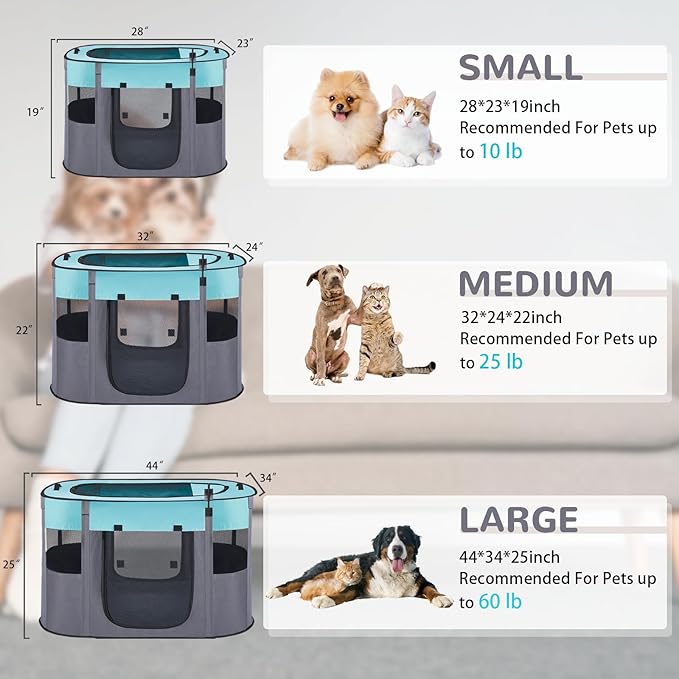 Pet Dog Cat Playpen with Waterproof Pad,Portable Puppy Kitten Rabbit Crate and Other Small Animals Kennel Cage Tent for Indoor Outdoor Travel Camping,Water-Resistant Breathable Shade Cover (Green S)