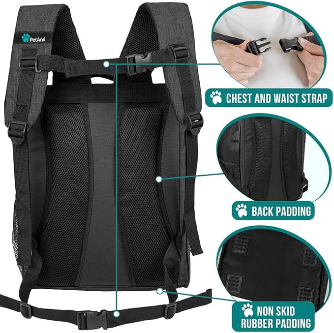 PetAmi Dog Backpack Carrier for Small Large Cat, Pet, Puppy, Ventilated Pet Hiking Backpack Travel Bag, Airline Approved Cat Backpack Carrier, Camping Biking Dog Bag Up to 18lbs Pet, Charcoal