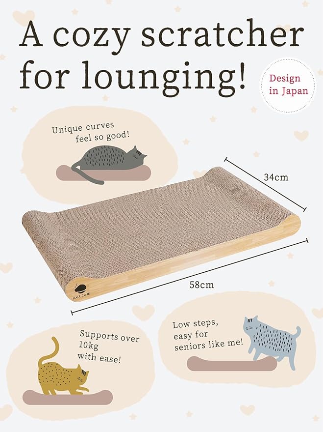 NyankonoYado No Mess & 1-Year Durable Cat Scratcher, Cardboard Scratch pad Bed Vet-Approved, Extra-Wide Reversible Cardboard, High Durability & Low Debris, for Large or Overweight Cats, Indoor