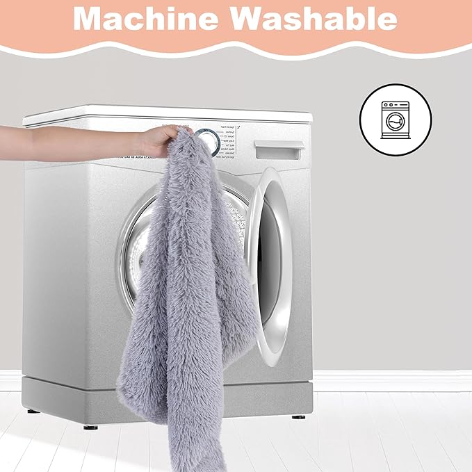 Bedfolks Waterproof Crate Bed, Plush Pad With Removable Cover, Faux Fur for XXL Dogs, Fluffy Washable Kennel Bed 47"x29", Solid Light Grey