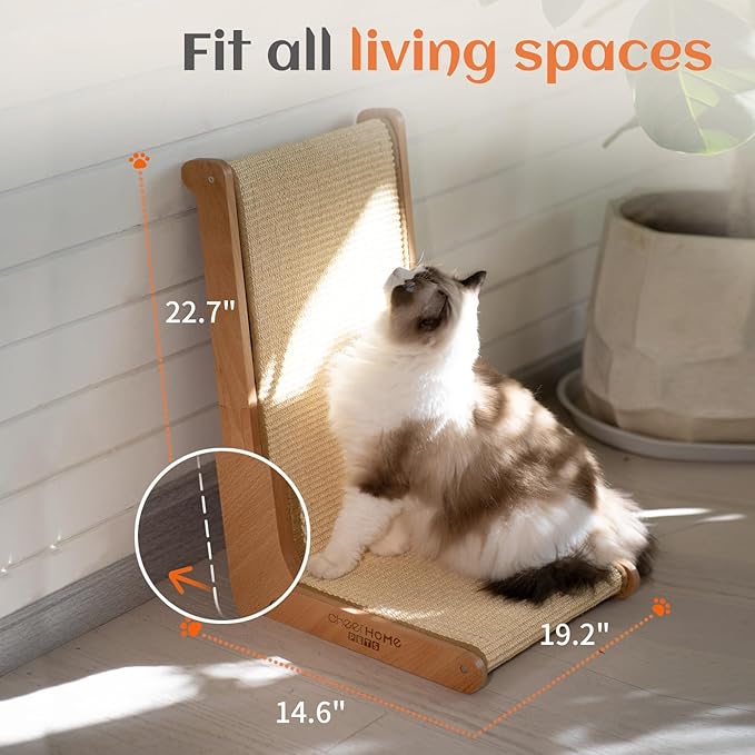 CHEERHOME PETS Sisal Cat Scratcher for Indoor Cats Scratching Pad Vertical Cat Scratcher L Shape Cat Scratching Board Cats Scratch Post Solid Wooden Cat Furniture(Large)