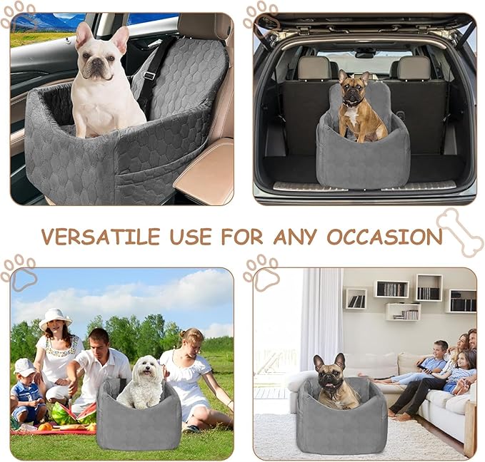 Dog Car Seat for Small/Medium Dogs - Dog Booster Seat with Safety Straps & Non-Slip Base, Travel Pet Car Seat with Storage Pockets, Washable & Removable, Suitable for Dogs Under 35 lbs (Gray)