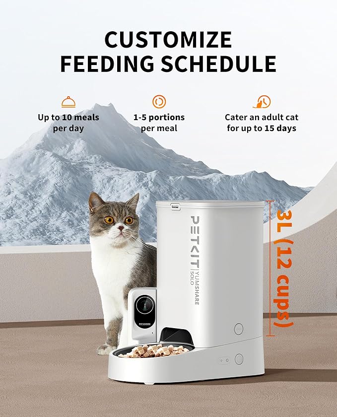 PETKIT Automatic Cat Feeder with Camera, 1080P HD Video with Night Vision, 2.4G WiFi Pet Feeder for Cat & Small Dog, 2-Way Audio & Meal Call Pet Food Dispenser with Desiccant Bag, Motion Capturing