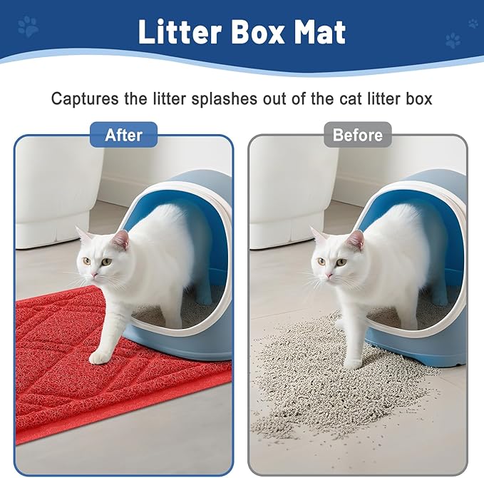 Smiry Cat Litter Box Mat 47x24, Non-Slip Water Resistant Litter Trapping Mat, Easy Clean Less Waste and Urine-Locking Cat Carpet for Indoor, Red