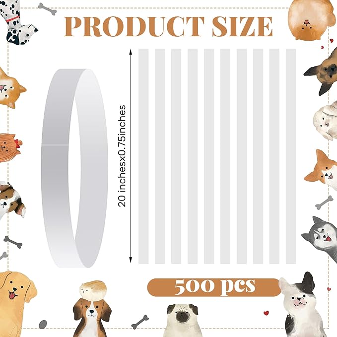 500 Count 20inch Adjustable Paper Dog Collars with Tear Resistant Waterproof Whelping Collars Paper Puppy ID Bands Adhesive Pet Identification Tags for Newborn Dog Cat Hospitals(White)