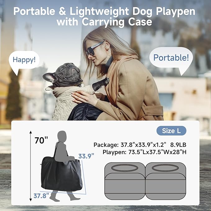 2-in-1 Dog Playpen 73.5''Pop Up Cat Pet Playpen, Assembly-Free Indoor Outdoor Kitten Enclosure, Breathable Cat Cage Portable Puppy Tent Crates Kennel for Small Animals(No Divider, Unified Space)